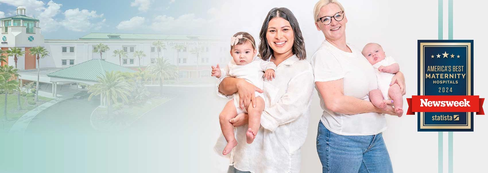 Banner of two women holding babies at Lakewood Ranch Medical Center