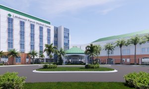 Rendering of the main entrance of the new patient bed tower