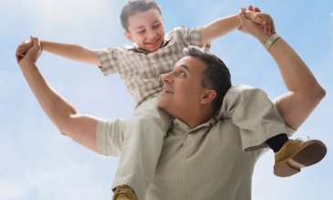 Man holding a boy on his shoulders