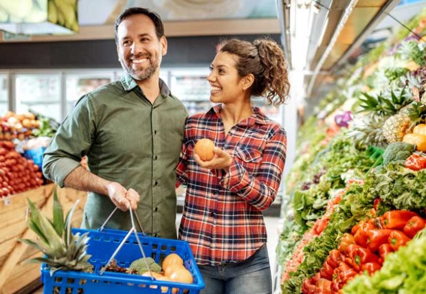 Man and woman food shopping